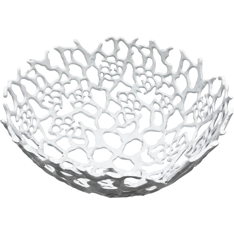 Bol décoratif décoratif fait à la main en aluminium, H 6 po x l 17 po x P 17 po, Blanc