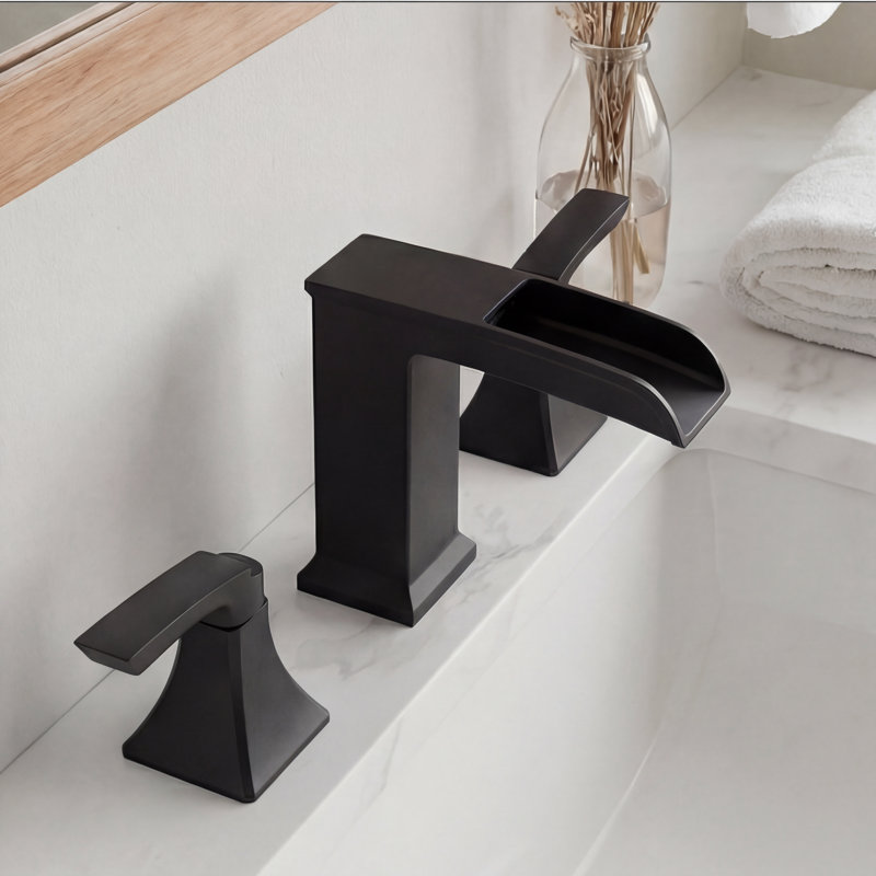 Widespread Waterfall 2-Handle Bathroom Sink Faucet with Drain Assembly, Matte Black