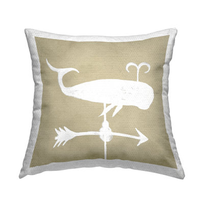 Marine Whale Weathervane Compass Shape Outdoor Printed Pillow by Jacob Green