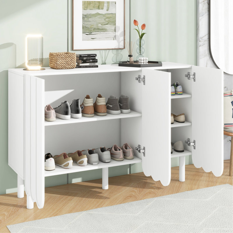 Boîte à chaussures blanche minimaliste avec tablettes réglables et armoire de table d'appoint de conception moderne