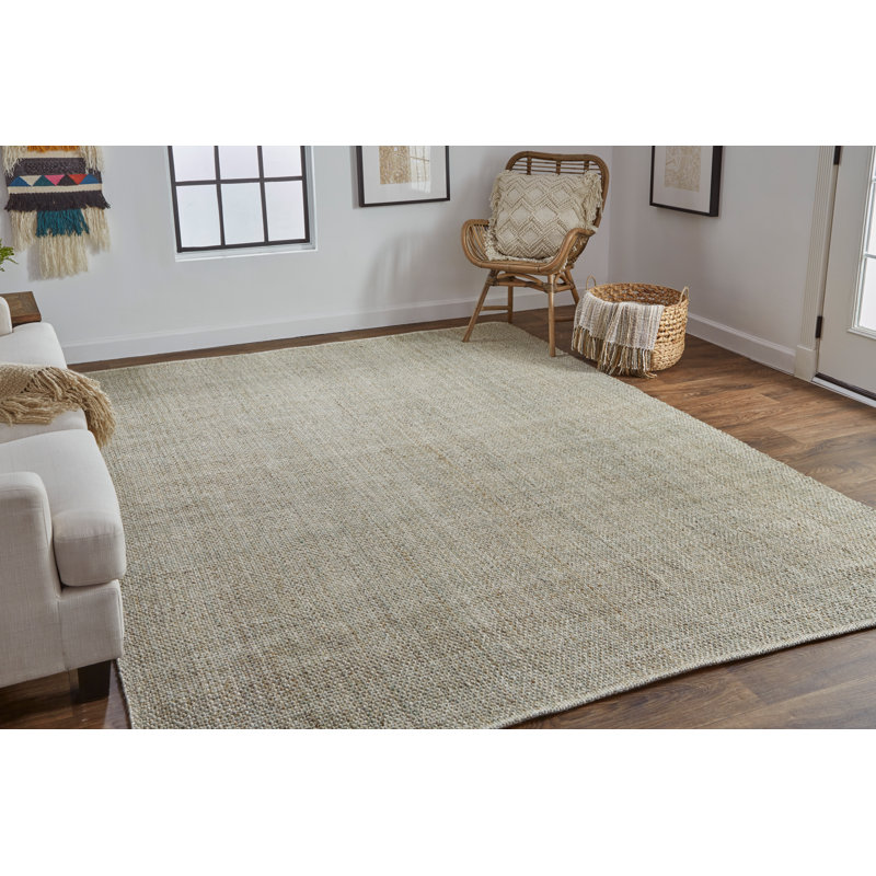 Tapis vert olive tissé à la main Siona, Rectangle 9 pi x 12 pi