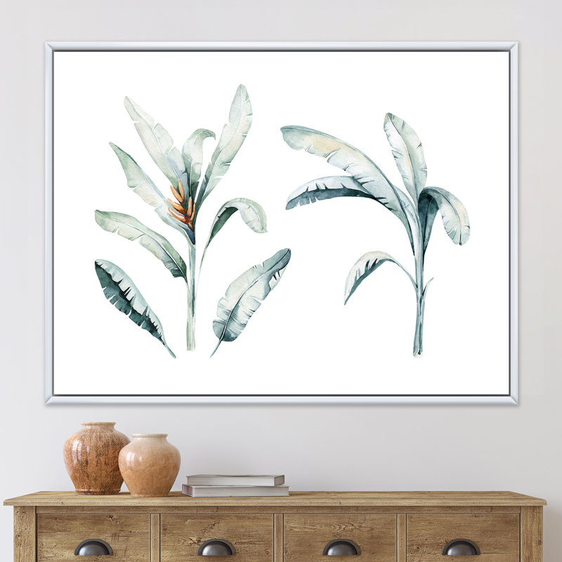 Feuilles de jungle tropicale - impression sur toile, Cadre blanc, H 16 po x l 32 po x p 1 po