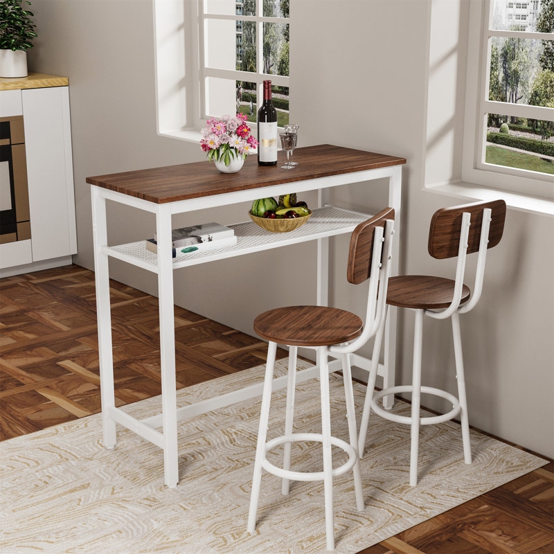 Ensemble de table de bar 3 pièces, Brown, Blanc, Brun