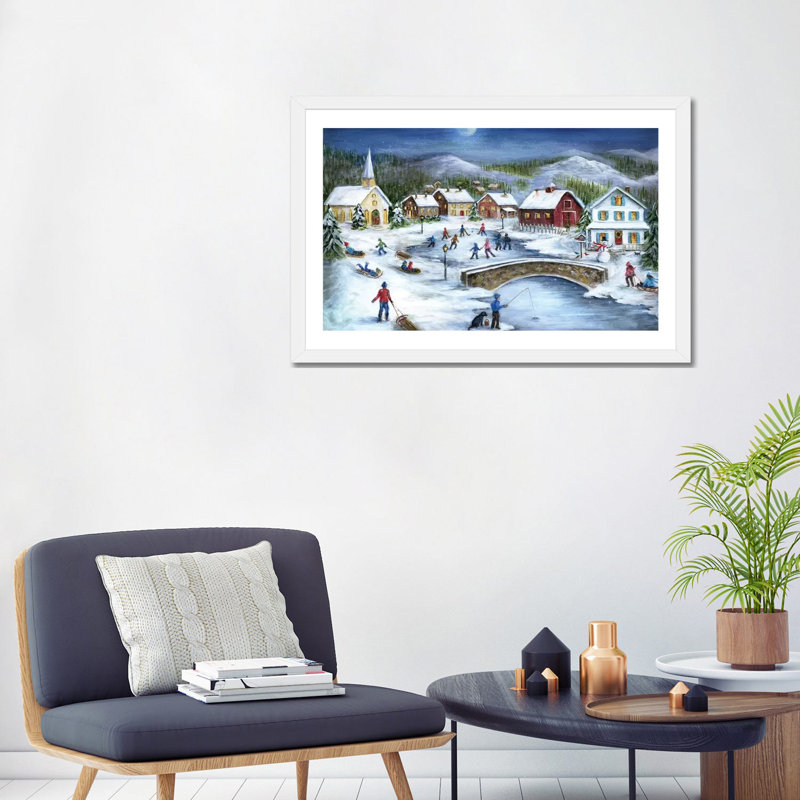 Patineurs moonlit par Marilyn Dunlap-impression, H 24 po x l 32 po x P 1 po, Blanc, Papier encadré blanc
