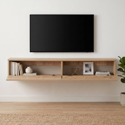 Modern Minimalist Sapphire Oak Floating TV Stand with Two Drawers (63.0'' W x 9.8'' D x 9.8'' H)