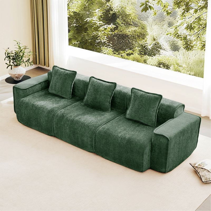 Canapé modulaire 3 places, canapé 3 places avec coussins décoratifs, H 31,1 po x l 108,66 po x P 38,2 po, Vert