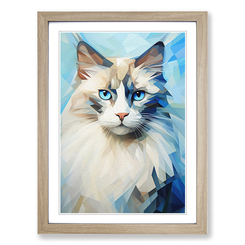XYZ-FRM-V1223-5366 Ragdoll Cat Cubism No.2 - Single Picture Frame Print on Wood, Oak, 34cm H x 25cm W x 2cm D