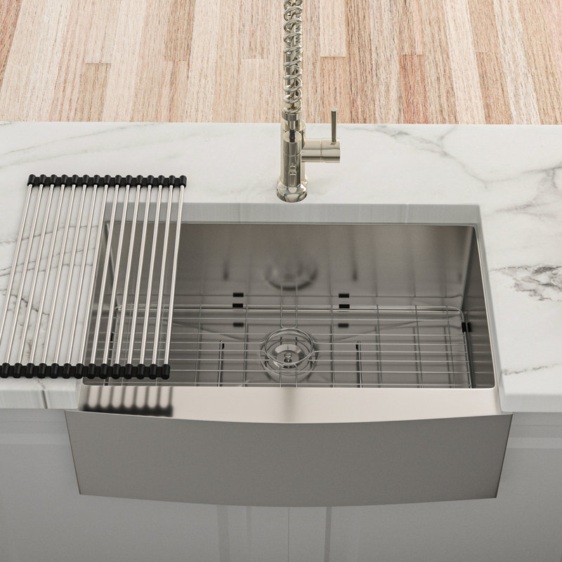 Évier de cuisine à tablier frontal en acier inoxydable de calibre 16 de 24 po de profondeur, construction T304, guide d'eau en forme de X pour un drainage en douceur, coin arrondi R10, revêtement de condensation, coussin de 3 m, paquet avec drain