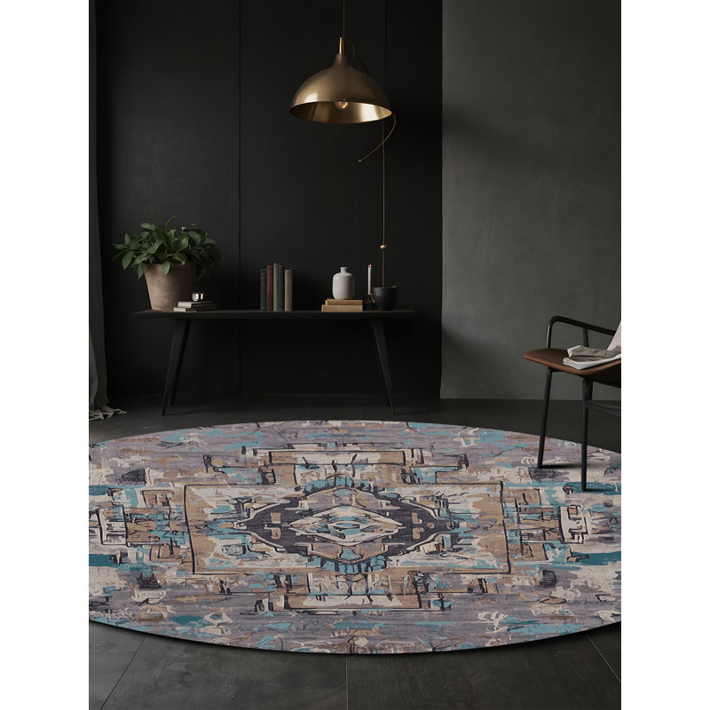 Tapis gris soyeux et moelleux, Rond 8 pi