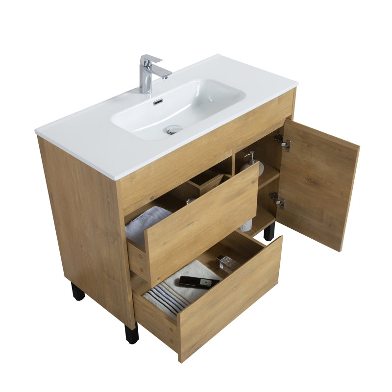 Bairdstown 40 po L x 18 po P 1 porte et 2 tiroirs Meuble-lavabo autoportant avec évier simple et Comptoir en Céramique blanc