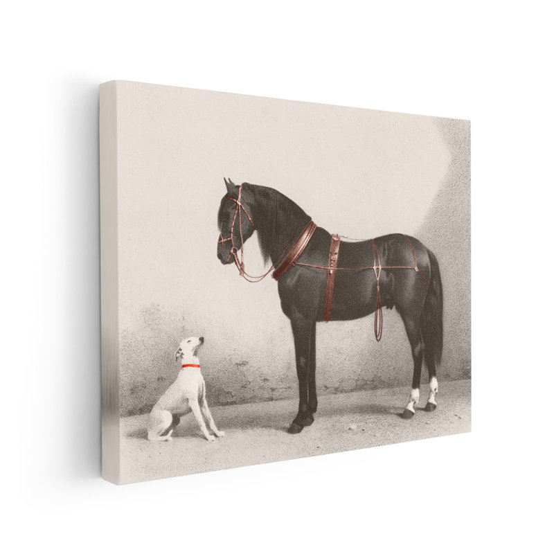 Cheval et chien, Sans cadre, Canevas, H 18 po x l 24 po