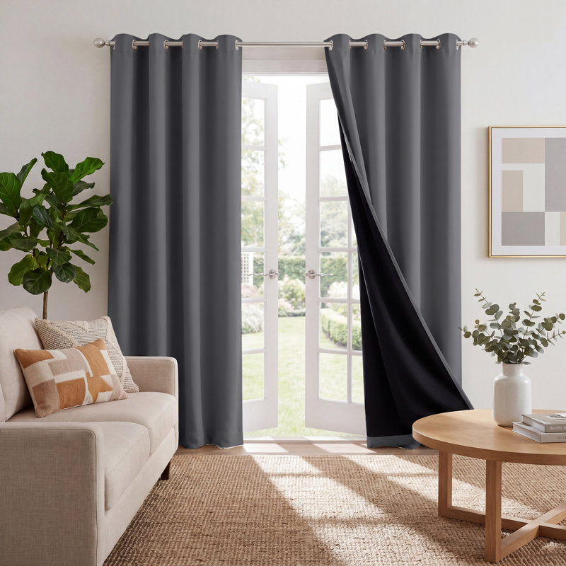 100% Blackout Window Curtain Panels, Cold and Full Light Blocking Drapes with Black Liner for Bedroom, Thermal Insulated Draperies, 2 Pieces