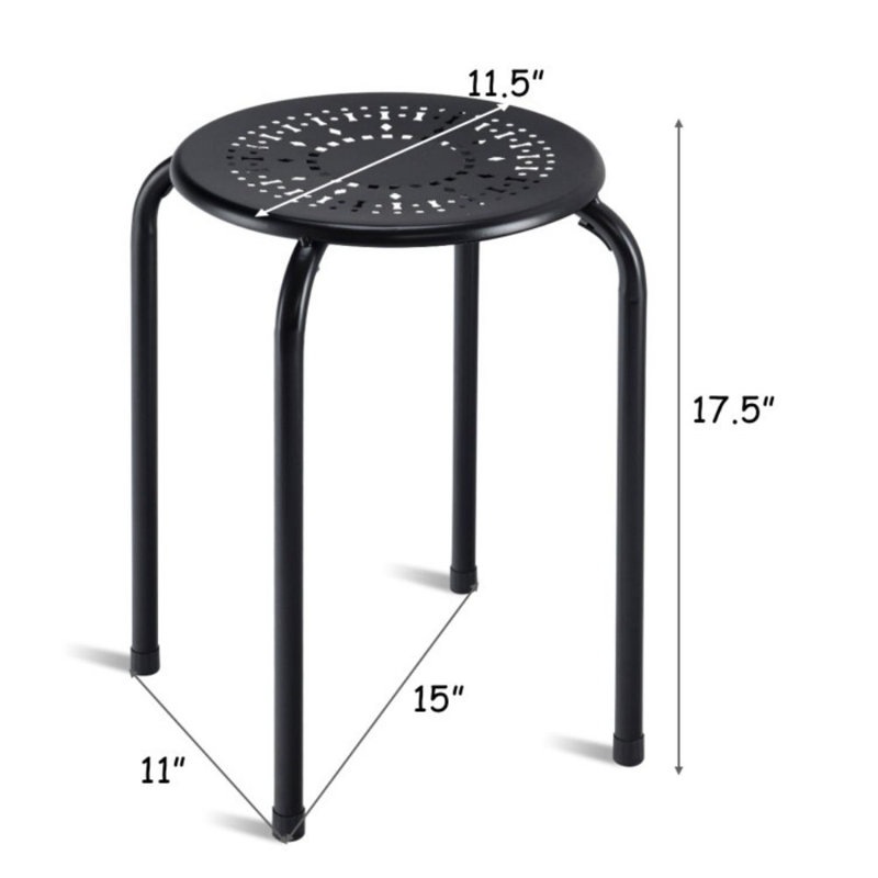 6-Pack Stackable Multifunctional Daisy Design Backless Round Metal Stool Set, Black