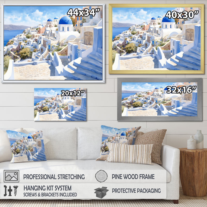 Grecque Santorini Odyssey II - Grèce, art mural, Cadre flottant doré, H 34 po x l 44 po x P 1,5 po