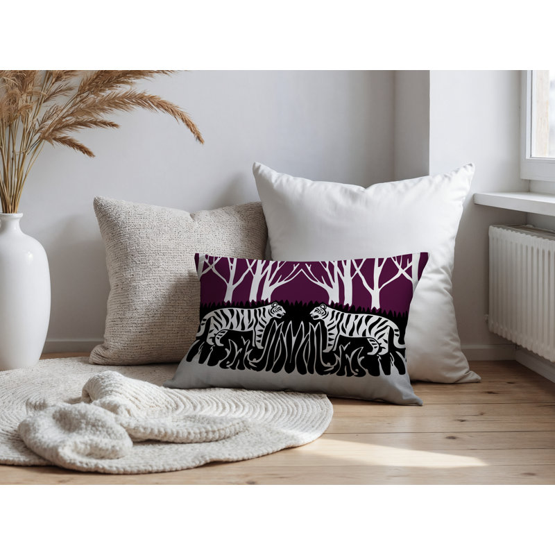 Maka Tiger Reversible Indoor/Outdoor Rectangle Pillow, 20"H x 14"W, Purple