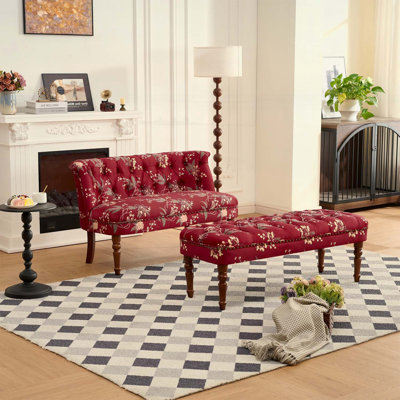 Fauteuil élégant capitonné à motif floral avec pattes en bois tourné, idéal pour le salon, la chambre et le balcon, de style européen.