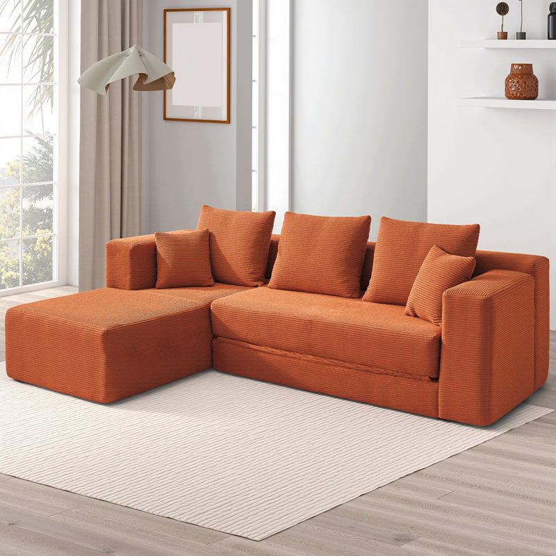4 Seater Corduroy Sleeper, Orange