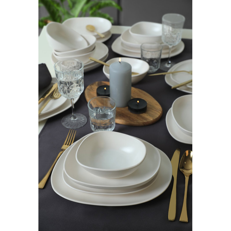 Elegant 24-Piece Ceramic Dinner Set, White | 100% Antibacterial, Eco-Friendly & Water-Resistant | Includes 6 Bowls (6 in), 6 Dessert Plates (9 in), 6 Dinner Plates (9 in), 6 Service Plates (12 in) | Easy to Clean & Dishwasher Safe up to 122°F