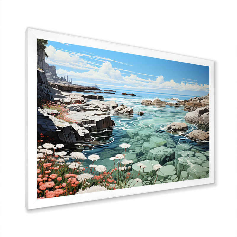 Paysage de plage sauvage III sur toile, H 24 po x l 32 po x P 1 po, Cadre simple blanc