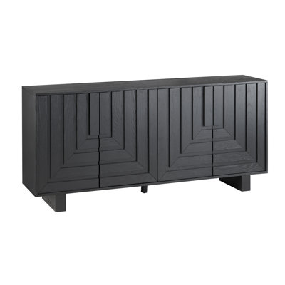 Millton 74" Black Solid Wood 4 Door Media Credenza_Sideboard