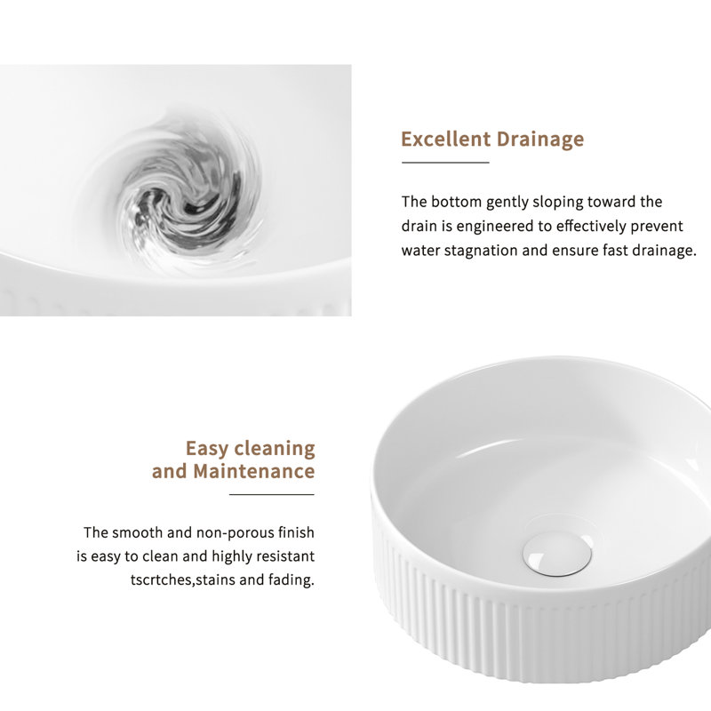14 Inch Round Small Countertop Bathroom Sink, White Ceramic Basin, Modern Sinks, Bathroom Vanity Sinks, Bathroom Sinks