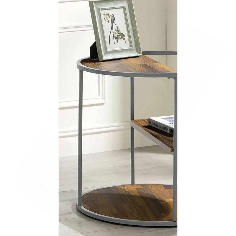 Table de bout à demi-tablette unique de style industriel avec finition grise et noyer avec trois tablettes, table basse thermolaquée - non incluse
