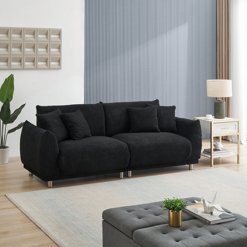 Ambus Upholstered 86.6'' Sofa, Black Teddy