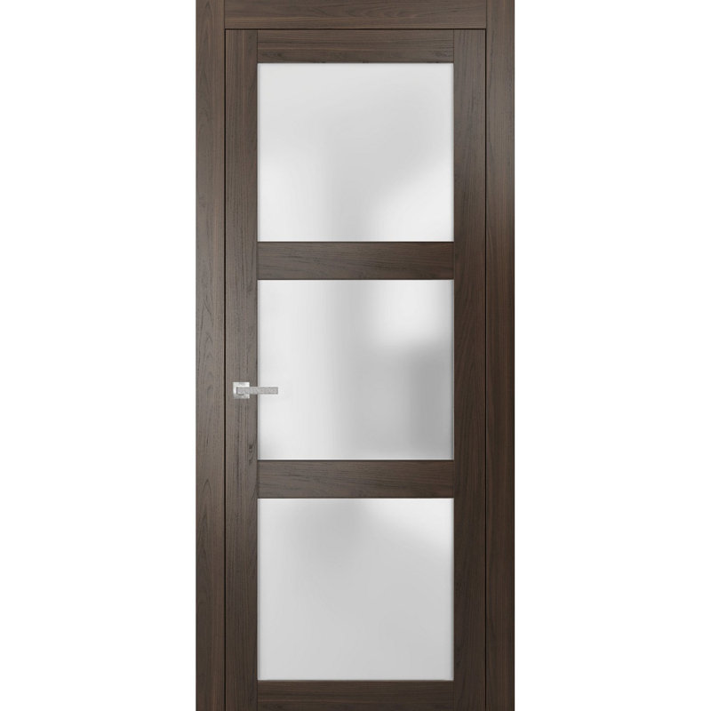 Porte standard en verre givré Lucia, Frêne chocolat, 36 po x 80 po