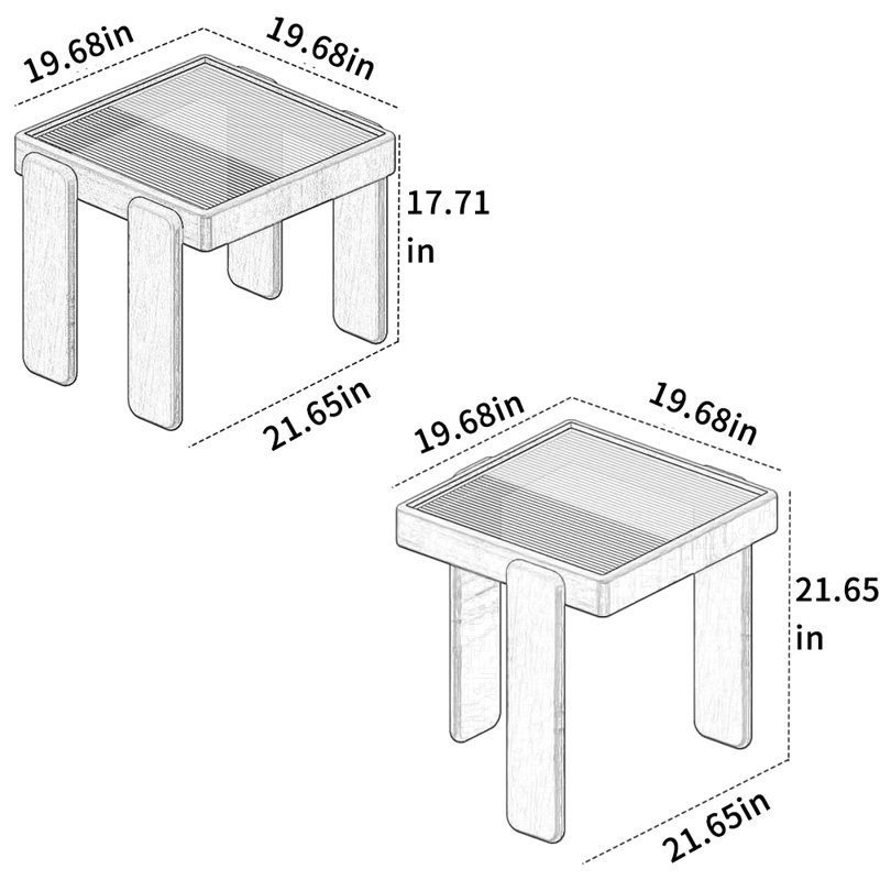 Table basse en bois massif avec verre, Noir / transparent, Noir, noir, noir, noir