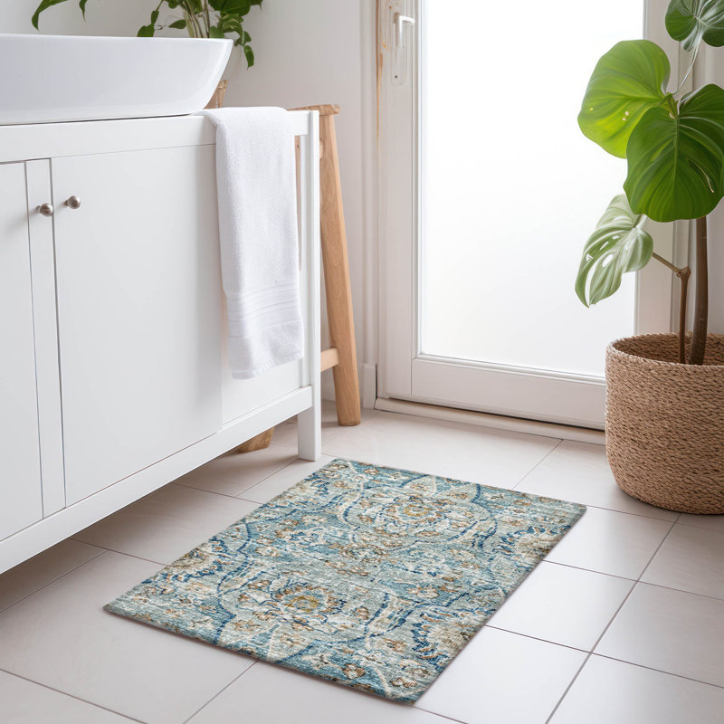 Premium Machine Washable Alliah AMF95 Peacock Rug, Rectangle 1'8" x 2'6"