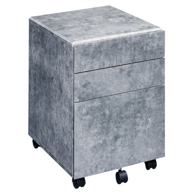 Faux Concrete Silver Cabinet With 3 Drawers And Manual Close For Office Industrial File Covering Convenient
