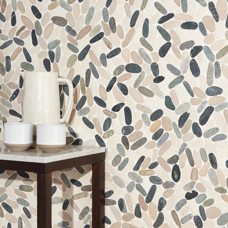 Nature 12x12 Oval Honed Natural Stone Mosaic Tile, Multicolored