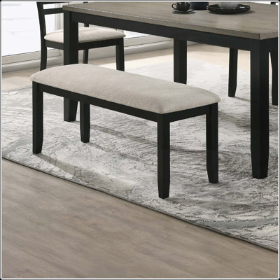 Élégant banc gris-noir pour la salle à manger, revêtement en tissu confortable et structure en bois durable