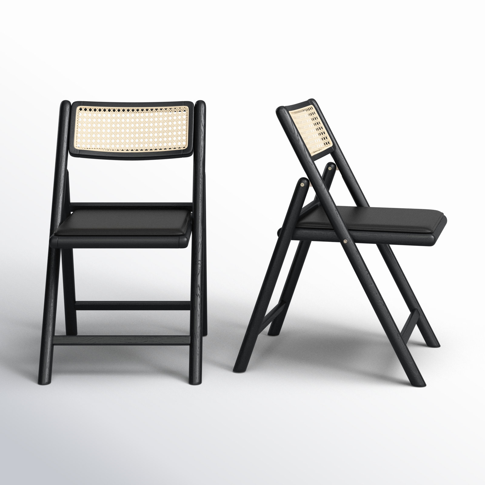 Letta Cane Folding Chairs, Black/Natural