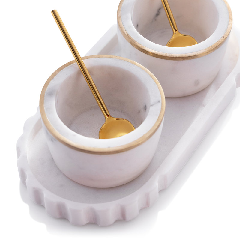 Ensemble de condiments en marbre Calacatta