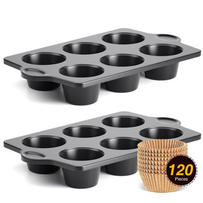 Moule à muffins antiadhésif géant, paquet de 2 moules à petits gâteaux avec 120 moules à muffins, plateau à gâteaux pour la cuisson, 3,5dia, 6 tasses, de qualité supérieure, très épais