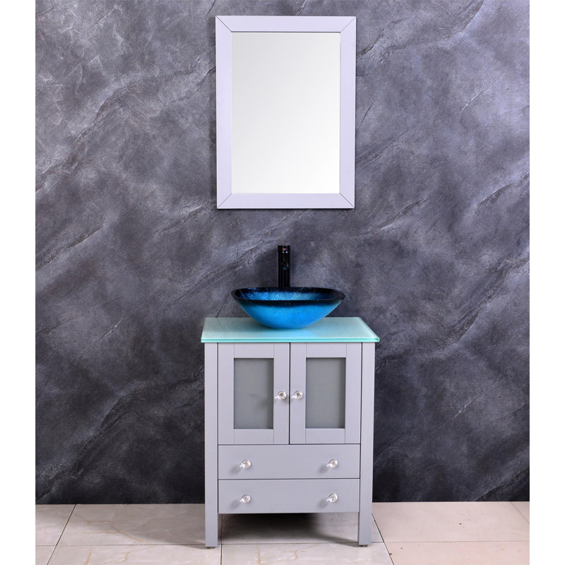 Imaani 24.8'' Single Bathroom Vanity with Tempered Glass Top