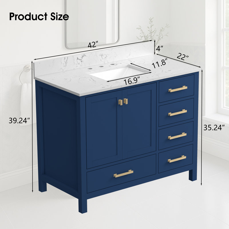Meuble-lavabo 42 po avec lavabo simple Stemple, Bleu, Doré