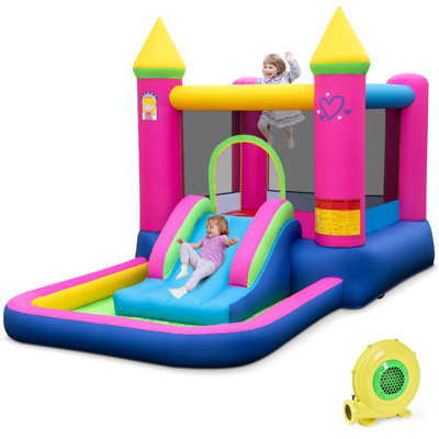 Kids Inflatable Bounce House Princess-themed Bouncy Castle With Slide Blow-up Bouncer With 480w Blower