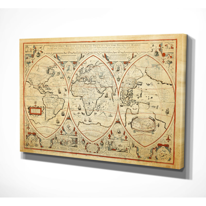 « rétro carte du monde iii », impression, H 12 po x l 18 po x P 1,5 po, Toile tendue
