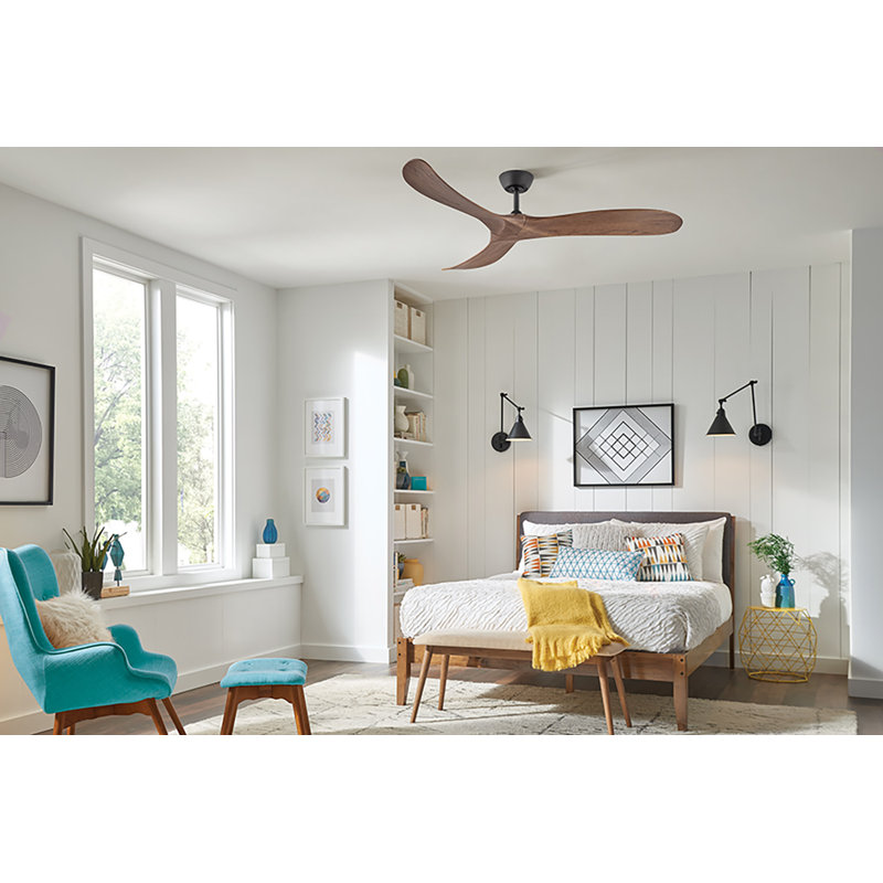 Swell 60" Indoor/Outdoor Smart Wooden Ceiling Fan with Remote, Matte Black, Walnut