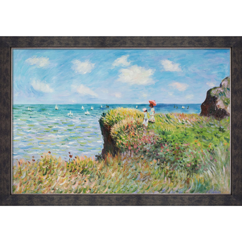 «Cliff Walk at Pourville» par Claude Monet - reproduction d'art sur toile encadrée, H 28 po x l 40 po x P 2 po