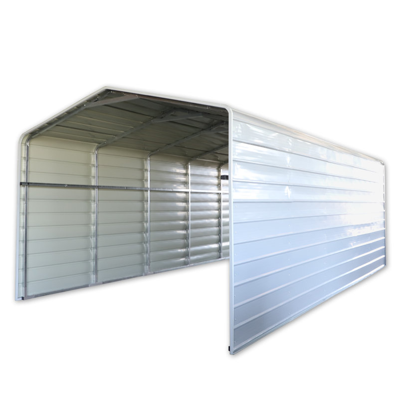 Metal Carport with Corrugated Roof and Sidewall Panels – Gray