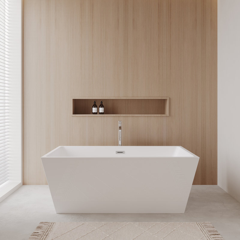 Sara 63'' x 32'' Soaking Acrylic Bathtub with Faucet, Polished Chrome