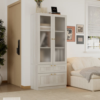 Storage Cabinet With Frosted-Glass-Door And 2 Drawers by Ebern Designs