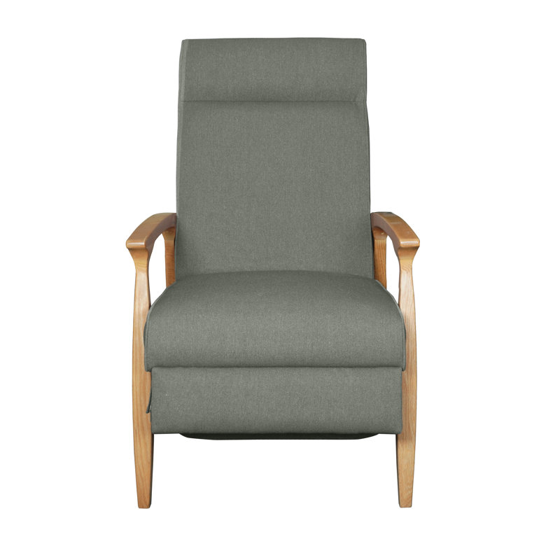 Modern Reclining Lounge Chair - Adjustable Backrest With Frame - Contemporary Living Room Accent, Light Oak, Gray
