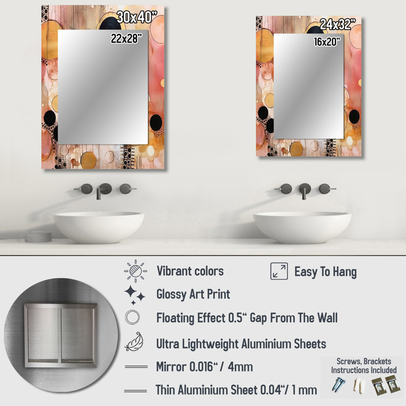 Afternoon Dreams Boho Chic Vintage Pink Gold III - Geometric Mirror, Modern Decorative Wall Mirror, Printed Metal Art