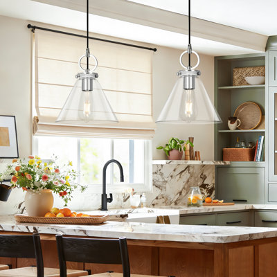 1-Light Cone Shaped Glass Pendant Light