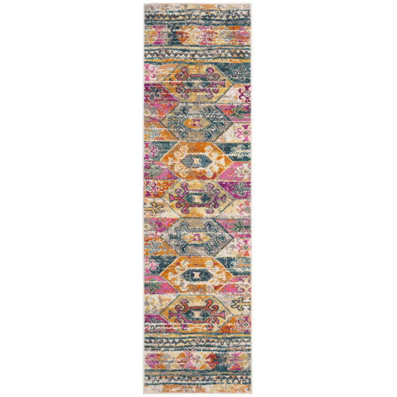 Tapis rose Felty Ikat, Tapis de couloir 2 pi 3 po x 10 pi