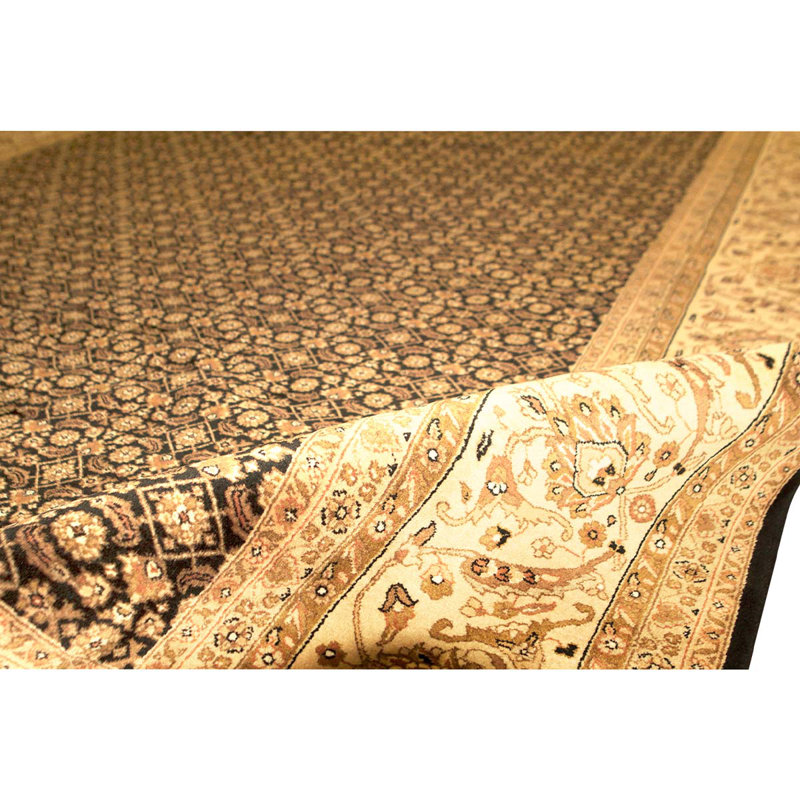Tapis noir et doré de haute qualité noué à la main